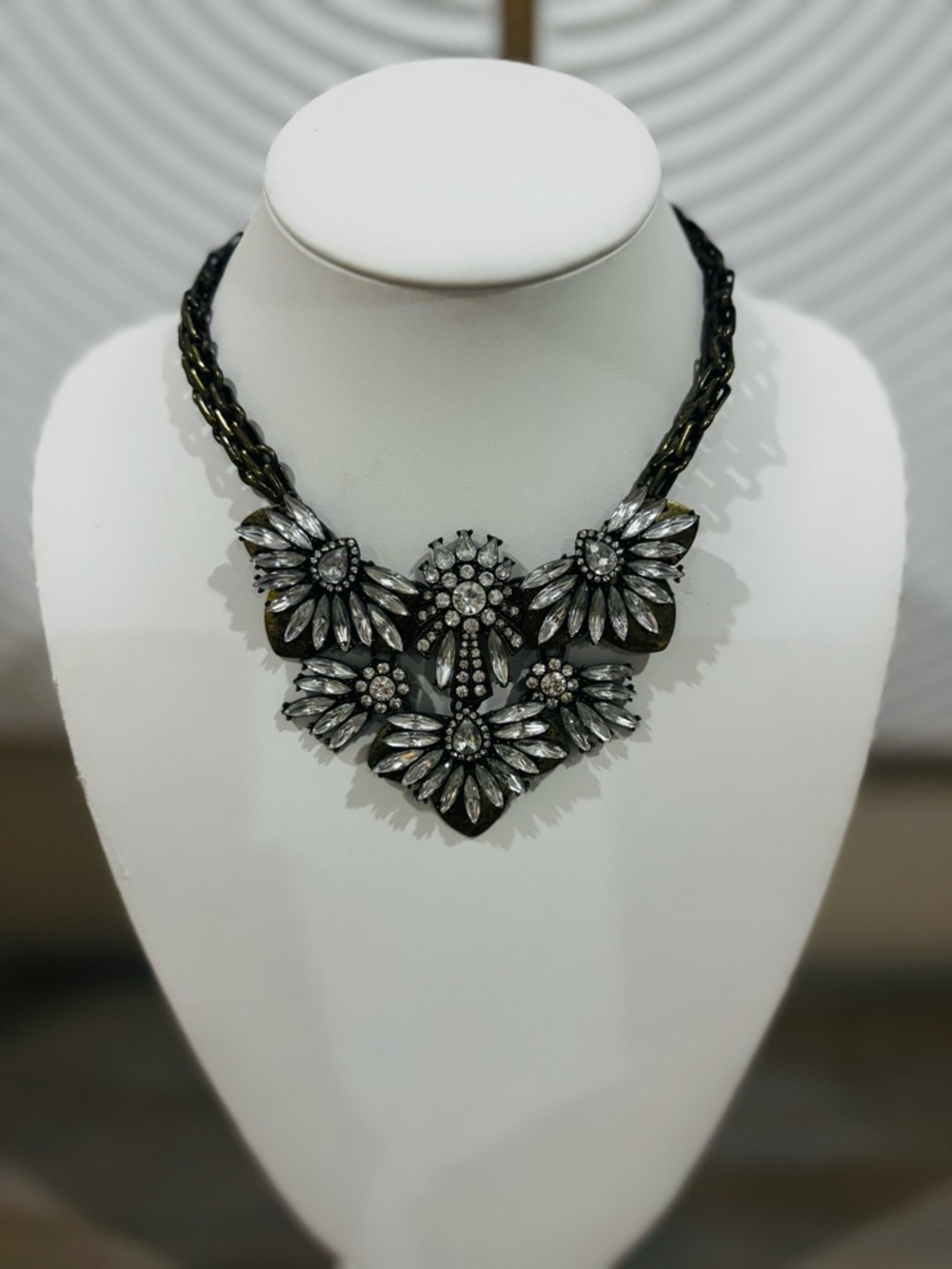 BaubleBar Silver Crystal Floral Bib Necklace